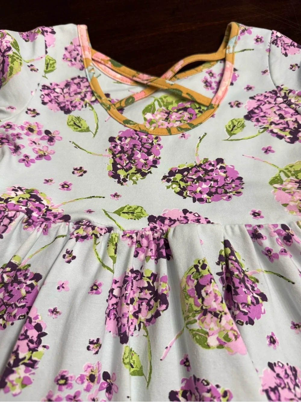 SweetHoney White Dress with Pink & Green Floral Print and Gold Trim